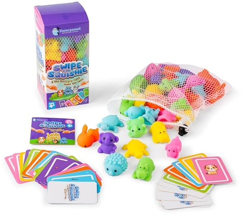 Unsurpassed Swipe the Squishie – Memory Matching Game for Kids Ages 4–8 | Sensory Family Game with 36 Squishy Toys | Fast-Paced Educational Fun, Travel Friendly Gift, Birthday, Christmas