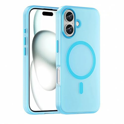 JAlanan Cover per iPhone 16,iPhone 16 Traslucido Smerigliato Magnetico Custodia, Fatto di Silicone di alta Qualità, Setoso Tocco Morbido Antigraffio e Antiurto Corpo Pieno Custodia Protettiva,Azzurro