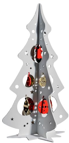 CAL Mini Albero di Natale 30 cm Decorazioni Incluse Made in Italy [Bianco] Alberello natalizio da Tavolo, albero Natale piccolo stilizzato in Metallo