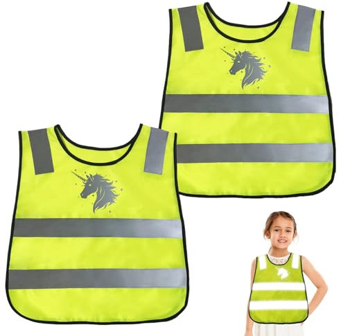 Ourdort 2 Pezzi Giubbotto di Sicurezza per Bambini,Gilet Catarifrangente per Bambini,Giubbotto Catarifrangente Bambino,360° Gilet Alta Visibilita Universale per Bambini da 2 a 12 Anni (DJS)