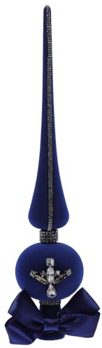 DECHOUS 29cm Christbaumspitze Stern Weihnachtsbaumspitze: Retro Beflockte Weihnachtsbaumdekoration Mit Strasssteinen Baumschmuck Festliche Partydekorationen FüR Drinnen Und DraußEn