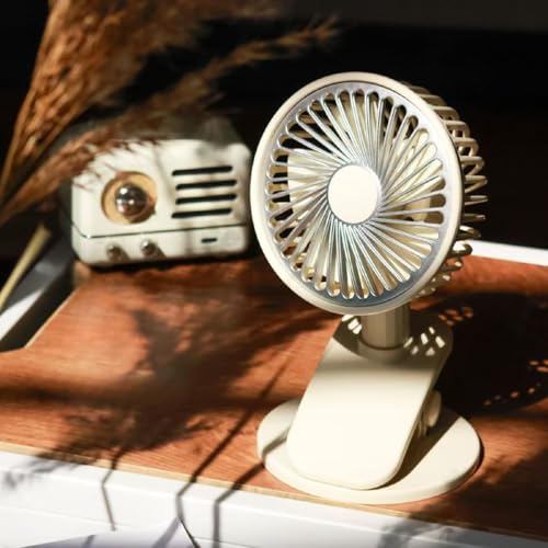 YZYOE Rechargeable Clip On Small Fan with LED Light, 3 Modes, Small Fan That Can Be Clipped, Placed On the Desktop, and Held In Hand.