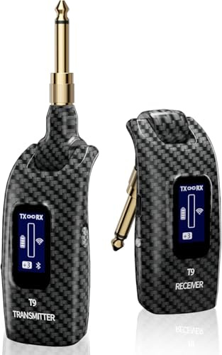 INGPARTNER T9 Wireless Guitar System 5.8GHz, Wiederaufladbare Li-Batterie, 30m Reichweite, Plug & Play Drahtloses Sender Empfänger für Gitarre, Bass, Violine, Keyboard - Schwarz