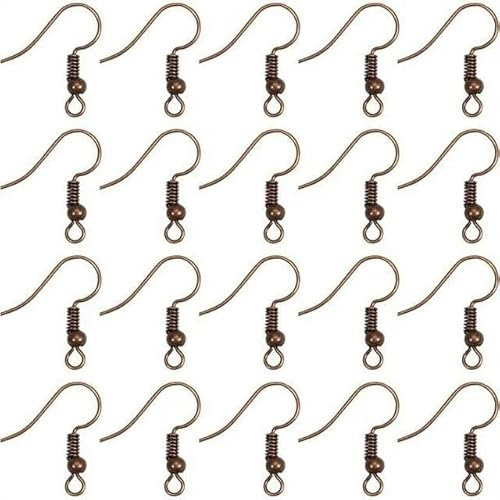 100 Pcs 20 * 17mm Red Copper Earrings Hooks Hypo-allergenic Easr Wire Fish Hooks with Ball and Coil Earring Wires Jewelry Finding for DIY Jewelry Making Earrings Parts Supplies 10 Colors Earring Backs