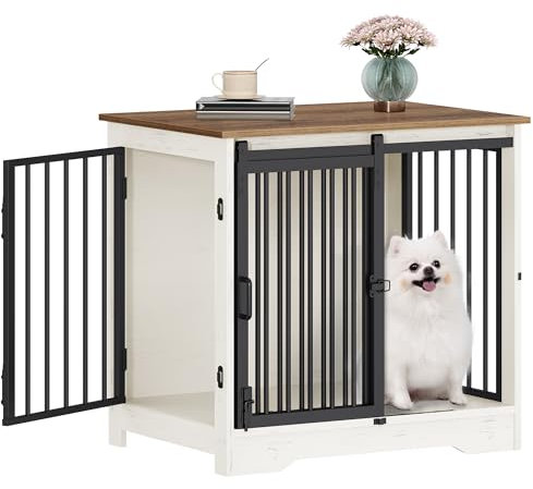 Hzuaneri Hundekäfig Möbel, 69 cm Hundebox, 2 Türen, Moderne Hundekäfig Indoor für kleine/mittlere/große Hunde, Beistelltisch, Hundebox für Zuhause 49 × 69 × 64,5 cm, Weiß Braun DFC84314B