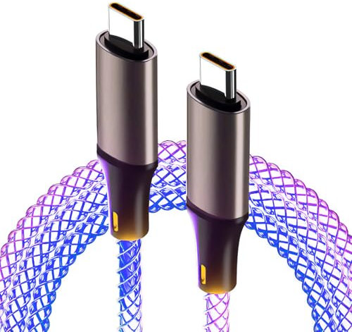 BIVOFU 2pcs 1M Câble de Chargement USB C RVB, Câble USB C 66W 3A PD Charge Rapide avec Effet LED 7 Couleurs, Compatible avec iPhone 16 15 Pro Max S24 Ultra S23 iPad Pro Air MacBook Pixel