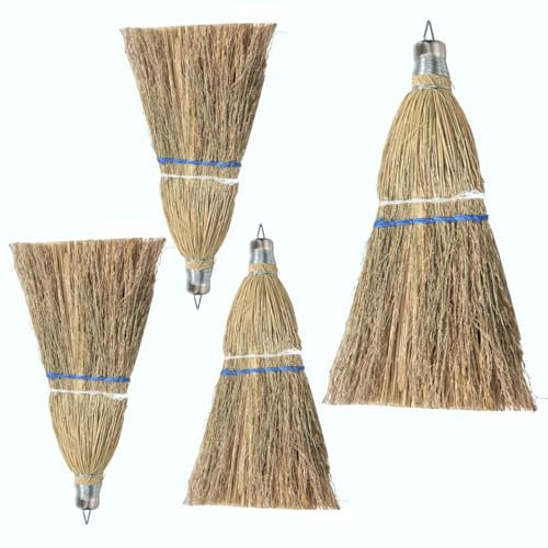 4PCS 12 Corn Whisk Brooms with Natural Bristles,Heavy Duty Hand Broom for Indoor & Outdoor Use,Sweeps Floors, Porches,Decks-Durable Straw Broom, Perfect for Kitchen, Garage, Driveway