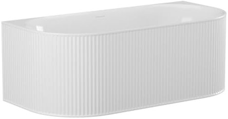 Vente-unique-Halb freistehende Badewanne geriffelt - 240 L - 170 x 80 x 60 cm - Weiß matt - Acryl - BARBORI