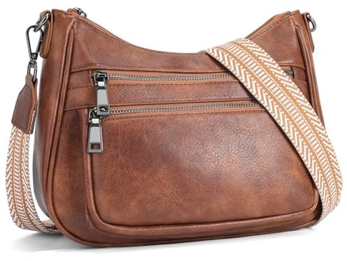 YOVIEE kleine Handtasche Damen Braun Umhängetasche aus veganem Leder tasche Crossbody Bag mit Breitem Gurt Schultertasche Kapazität Reisetasche