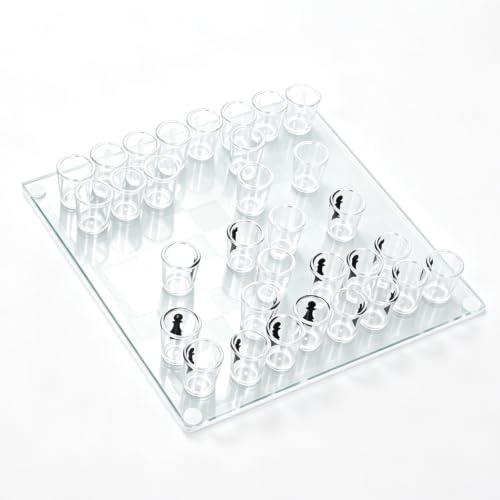 Glasschach -Set, Schachbrett -Trinkspiel Set Glass Schachbrettspiel Kleines Trinkschachtrett für Partyaktivitäten