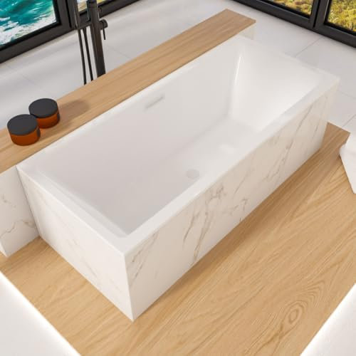 ECOLAM Baignoire Heaven Slim 180x80 cm | Baignoire rectangulaire moderne à rebord bas de qualité supérieure avec bonde click-clack blanc | pieds + silicone