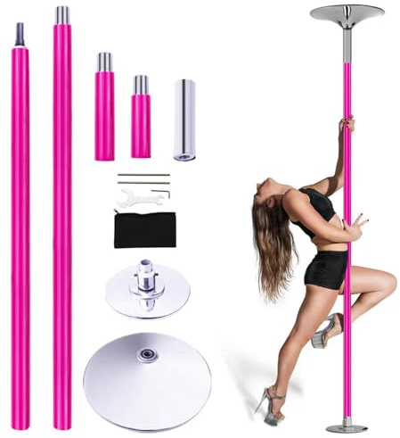 YUSDATC Tragbares rosa Silikon Pole Dance & Fitness Kit, Einstellbare 2,2-2,7m Höhe 360° Spin & Statische Modi Boden-zu-Deckeninstallation mit Silikon-Pads Nahtloser Chromstahl für Home Gym Yoga
