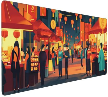 Large Gaming Mouse Pad 700x400mm Extended Mouse Mat XXL, Red Street Mouse Mat Gaming, Improves Speed Precision, Big Mousepad with Non-Slip Rubber Base and Stitched Edge, for Home/Office/Gamer P9888