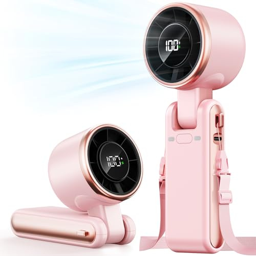 SWEETFULL Tragbarer Mini Handventilator Akku Aufladbar,bis zu 12 Stunden | 3 in 1 Hand Hals und Tischventilator,9m/s Hohe Geschwindigkeit,Mit 5 Geschwindigkeitsstufen, für Reisen,Büro,geschenke frauen