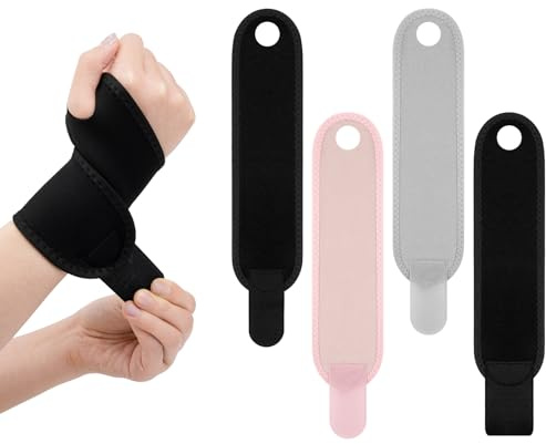 BQMEZRNUS 4 Stück Handgelenkbandage Kinder,Verstellbare Handgelenkstütze,Handgelenk Bandagen für Jungen und Mädchen,für Sehnenscheidenentzündung Oder Sport(Schwarz, Pink, Grau)