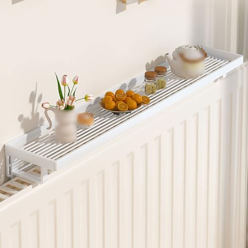 Mensola per Termosifone in Metallo, Copertura per Radiatore, Resistente ai Carichi, Design Cavo, Mensola per Interni per Soggiorno(White,60cm/24in)