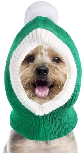 Hunde Weihnachtsmützen, Haustiere Dicke Gestrickte Wintermütze mit Bommel, Rot und Grüne, Elastischer Bündchen Nikolausmütze für Hund, Katzen