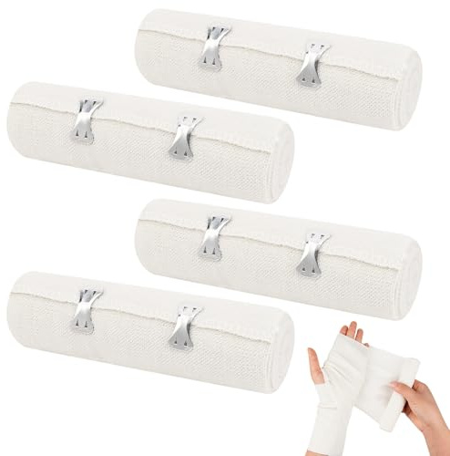 Leikedun 4PCS Benda Elastica 15cm x 4,5 m con clip in metallo | Fascia di Fissaggio Traspiranti e Estensibili, Bendaggio di Garza Sportivo per Polso, Ginocchio, Supporto a Caviglia Braccio