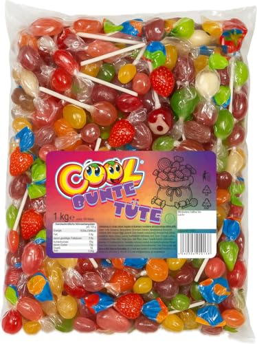 COOL Bunte Tüte mit mindestens 150 Stücken Lutscher, Bonbons, Kaugummis, Kaubonbons, große Packung, 1kg