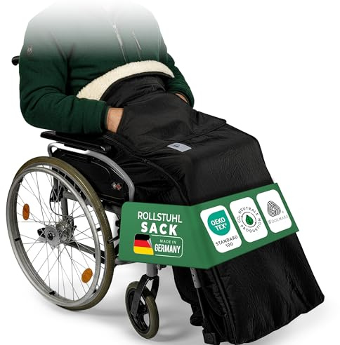 NOVALIV Schurwoll Rollstuhlsack Größe 1 – Schlupfsack Rollstuhl Winter mit 100% Schurwolle – wasserabweisender Fußsack Umfang ca. 146 cm Länge 150 cm – Warmer Beinsack für Rollstuhlfahrer & Senioren