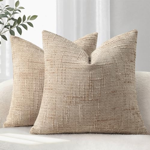 YCOLL Kissenbezug 40x40 2er Set Sofakissen aus Weichem Chenille Stoff Kissenbezüge Khaki Dekokissen Sofa & Wohnzimmer Dekokissenbezüige für Gemüitliche Heimdekoration Zierkissenbezüge