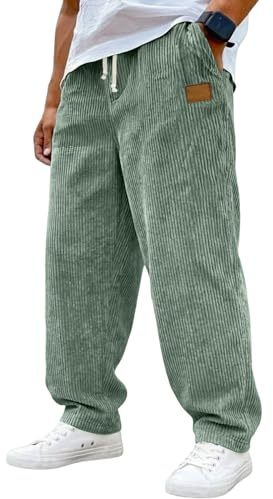 Cordhose Herren Baggy Lang Jogginghose Lässige Lockere Sporthose mit Kordelzug Geradem Bein Freizeithose Leichte Vintage-Cord Stoffhose Outdoor Hosen Männer