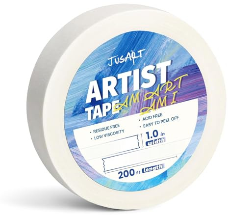 JusArt Künstlerklebeband für Aquarellpapier,Abdeckband, 2,5 cm breit, 61 m lang, weißes Klebeband zum Abkleben, Einrahmen und Malen, säurefrei, schwach klebend