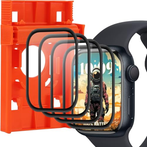 Beukei Panzer Schutz Glas für Apple Watch Series 6/5/4/SE/SE2/SE3 44mm, 4 Stück glasschutzfolie mit Auto-Installationsbox[Anti-Kratzen][Sans Bulless][9H Härte] Film