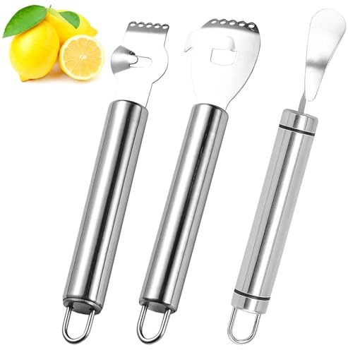 DIGNFENG Set de 3 Rayadores de Cáscara de Acero Inoxidable, Rallador de Cítricos Pelador de Limón Pelador de Naranja, Utensilio de Cocina para Cócteles, Ensaladas y Postres Cortador de Cáscara de A