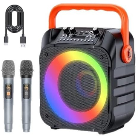 Machine de karaoké Portable avec 2 micros sans Fil Enceinte USB Prise en Charge AUX TF Card Conception pour Les fêtes Utilisation