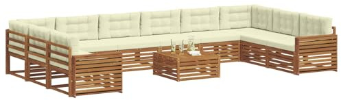 vidaXL Sofagarnituren 11 pcs Natur und Creme Massivholz Akazie, Garten-Sofa, Robustes Outdoor-Sofa für die Terrasse, lässige Lounge, bequemes Wohngefühl