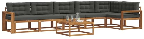 vidaXL Outdoor-Sofagarnitur mit Kissen 7 pcs Natur und Anthrazit, Garten-Lounge-Sofa-Set, modernes Ecksofa, langlebige Gartenmöbel, anpassbare Terrasse für Wohnräume
