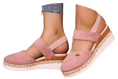 Sandali da donna con punta chiusa, sandali da donna con zeppa in tela, scarpe con zeppa a regolazione ampia, scarpe con piattaforma antiscivolo, ciabatte estive, comode ed eleganti, rosa, 38.5 EU