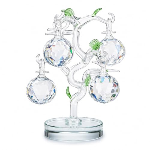SEGOY Crystal Tree Ornament with Sparkling Hanging Orbs – Glass Apple Tree Décor with Light Base – Elegant Gift for Home & Office