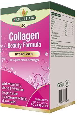 Natures Aid Collagen Beauty Formula – Marine Collagen with Vitamin C, Zinc, Biotin & B Vitamins – Supports Skin, Hair & Nail Health – High Strength Natural Supplement – 90 Capsules