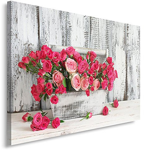 Feeby Impression sur toile Roses Nature 120x80 cm 1 pièce Tableaux Tableau Mural Image Moderne Décoration Murale Artistique Photographie Cuisine Salon Chambre à coucher Rose Gris