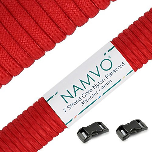 Namvo 550 Paracord Mil Spec Tipo III Cavo a 7 Corde a Paracadute Lunghezza Totale 100ft / 30 Metri, Grande Rosso