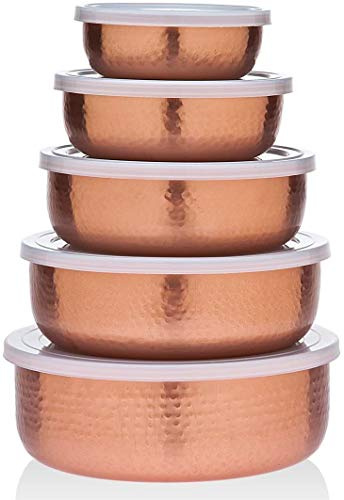 Godinger 5 Stück gehämmert Kupfer versilbert stapelbar Schüssel-Set mit lids-new und verbessert.
