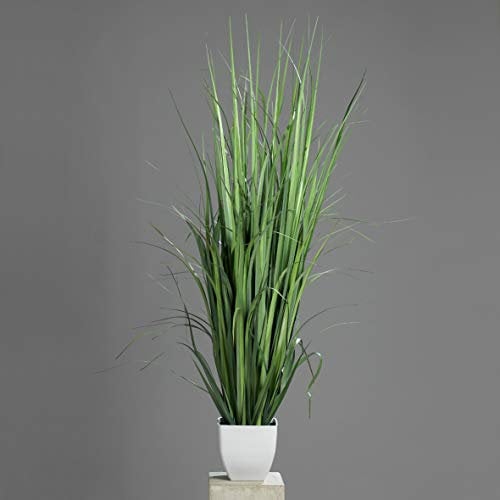 mucplants Künstliches Schilfgras im weißen Topf ca. 87cm Kunstpflanze Grasarrangement Kunstgras für Zimmer-, Büro-, Gaststätten- oder Messedekoration