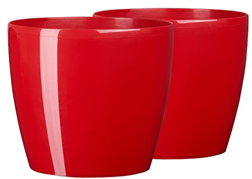 Tymar Pot de Fleurs, Pot de Plantes en Plastique, Lot de 2, Forme Ronde, Cache-Pot (Rouge, ø 25 cm)