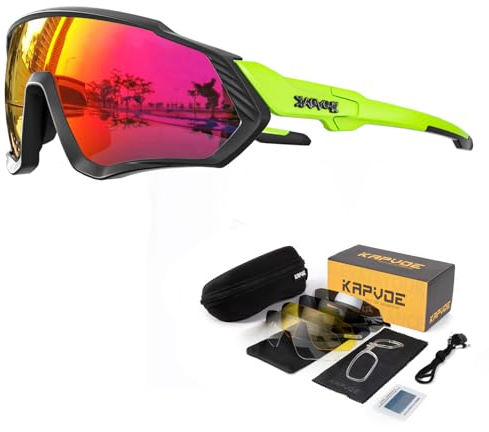 KAPVOE Polarisations-Fahrradbrillen,5 austauschbare Gläser,Unisex-Sportsonnenbrillen für Männer und Frauen,geeignet für Radsport,Mountainbiken,Laufen,Angeln,Rudern,Golf 20