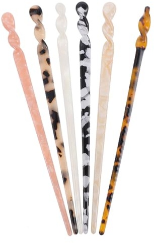 Lurrose 6Pcs Acetat Haar Sticks Leopard Gedruckt Twist Haar Stäbchen Vintage Shell Haarnadel Chinesischen Retro Haarnadeln Disk Haar Klebt Haar Styling Pins für Frauen