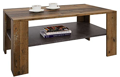 CARO-Möbel Couchtisch Wohnzimmertisch ANIMO mit Ablage, 100 x 60 cm, Dekor Old Style/Beton dunkel
