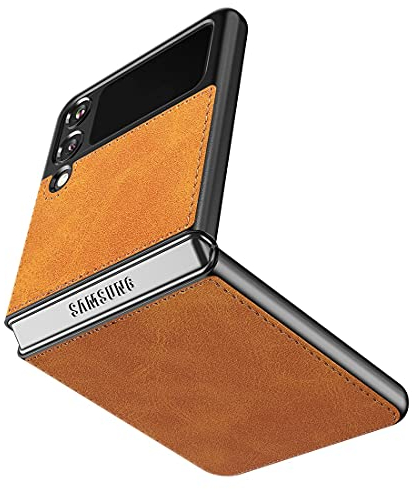 Cresee kompatibel mit Samsung Galaxy Z Flip 3 5G Hülle, PU-Leder Handyhülle Case Schutzhülle Cover für Galaxy Z Flip3 2021, Hellbraun