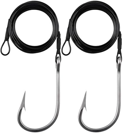 Fishing Shark Rig Big Game Edelstahl Angelhaken mit 181,4 kg Nylon beschichtetes Kabel Vorfach Takelage Surf Shark Angeln Rigs für Hai Thunfisch Salzwasser Angeln