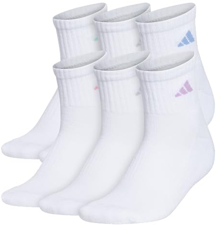 adidas Womens Athletic Cushioned Quarter Ankle Socks (6 Pairs) Durable & Comfortable