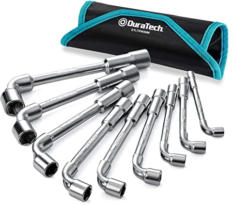 DURATECH Jeu de Clés à Pipe Débouchées, Métriques, 8, 9, 10, 12, 13, 14, 15, 17, 19mm, 9 Pièces, Empreinte 6 Pans, Matériau Robuste et Durable, avec Pochette de Transport