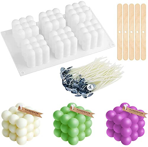 Candle molds for Candle Making, 6 Cavity Bubble Candle Making molds Silicone Unique Candle Mold 3D Silicone molds for Candles Wax melt molds, White DIY Handicrafts Candle Decorations Tools (Style A)