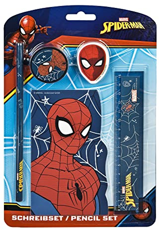 Undercover 6600000019 - Spider-Man Stiftset - Spider-Man Stiftset, Enthält Radiergummi, Bleistift, Lineal, Notizblock und einen Anspitzer
