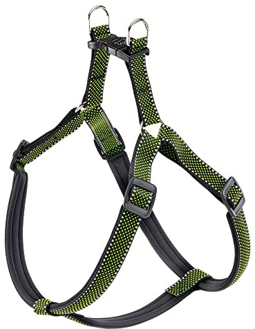 Ferplast Daytona Deluxe Hundegeschirr, großes Nylon-Hundegeschirr, Hundegeschirr mit weicher Polsterung, Verstellbar, Reflektierend. Schwarz-Grün